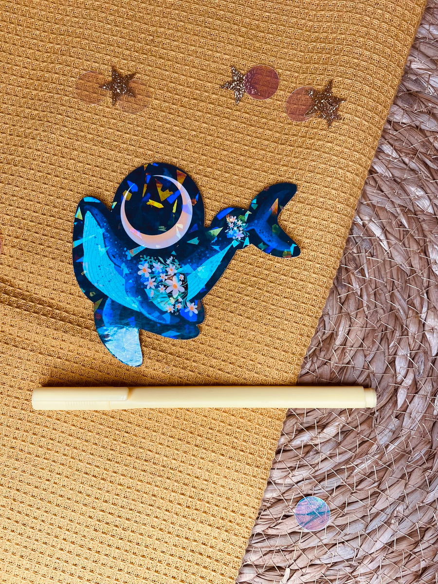 Floral Whale Holographic Vinyl Stickers