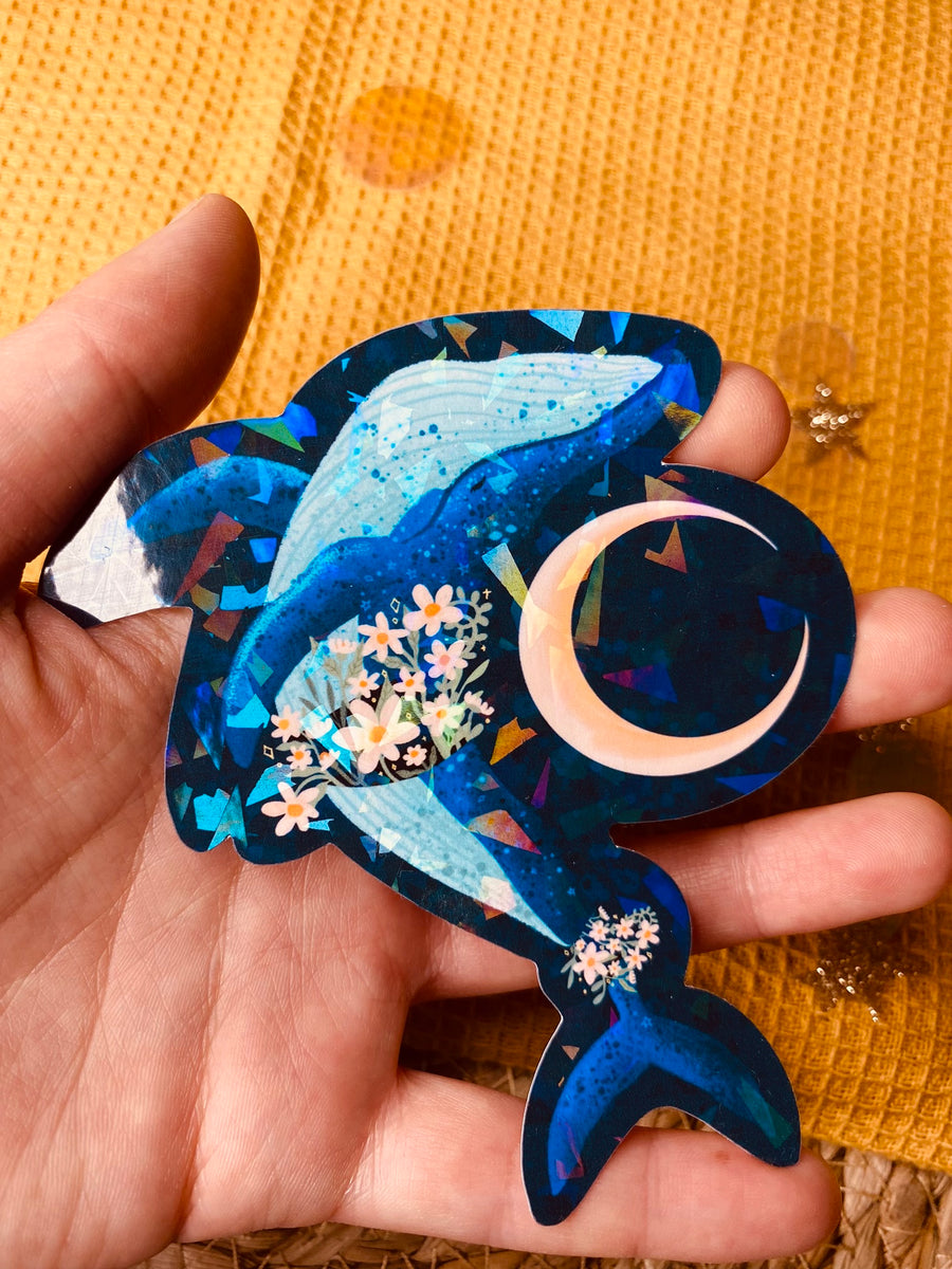 Floral Whale Holographic Vinyl Stickers