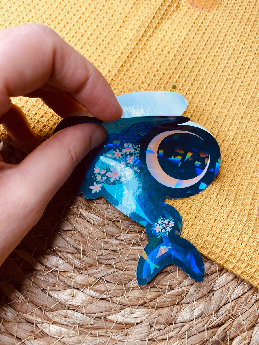 Floral Whale Holographic Vinyl Stickers