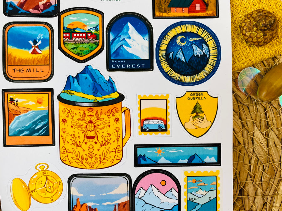 Camping Patches Sticker Sheet