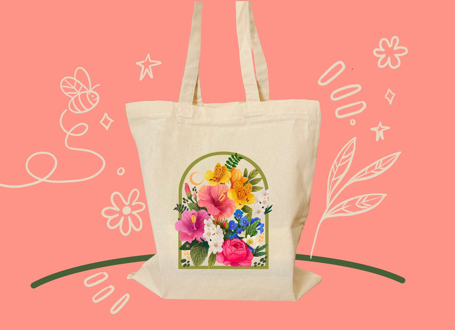 Flower Bouquet Motive Tote Bag