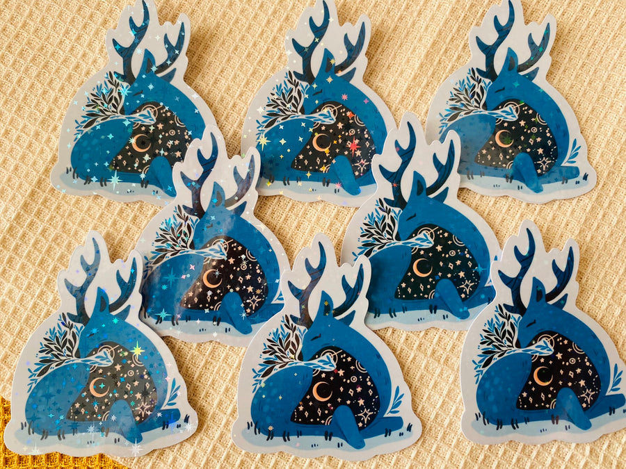 Winter Deer Holographic Vinyl Stickers