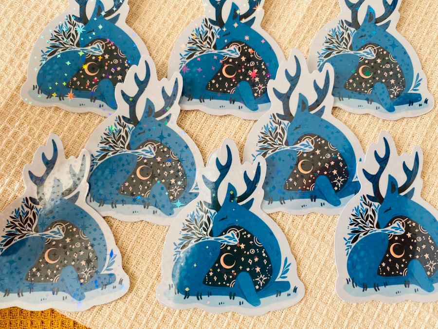 Winter Deer Holographic Vinyl Stickers