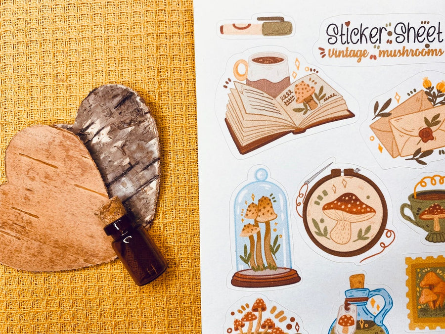 Vintage Mushrooms Sticker Sheet