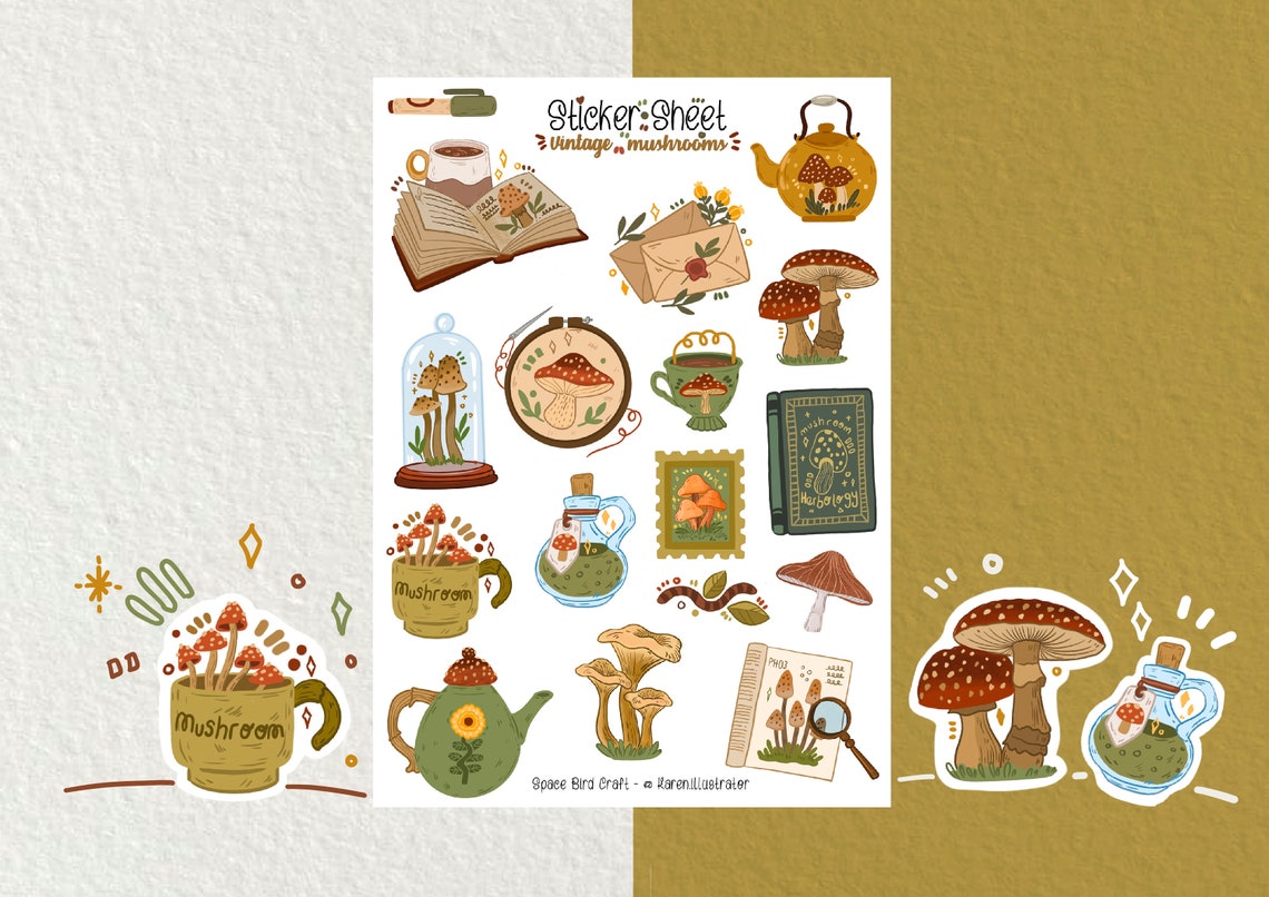 Vintage Mushrooms Sticker Sheet