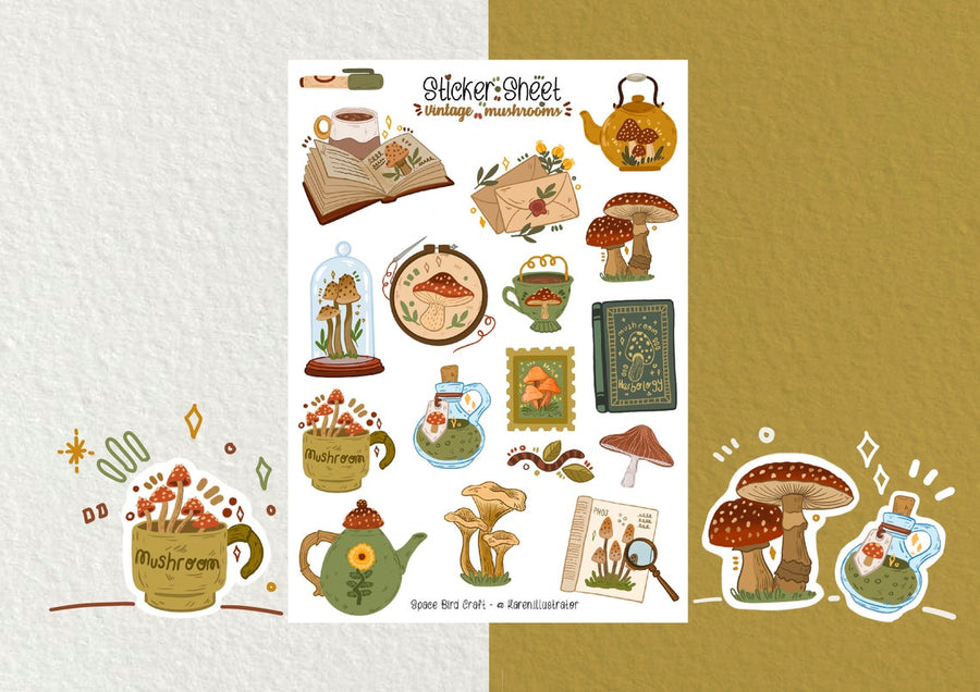 Vintage Mushrooms Sticker Sheet