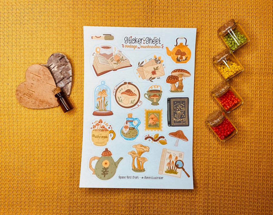 Vintage Mushrooms Sticker Sheet