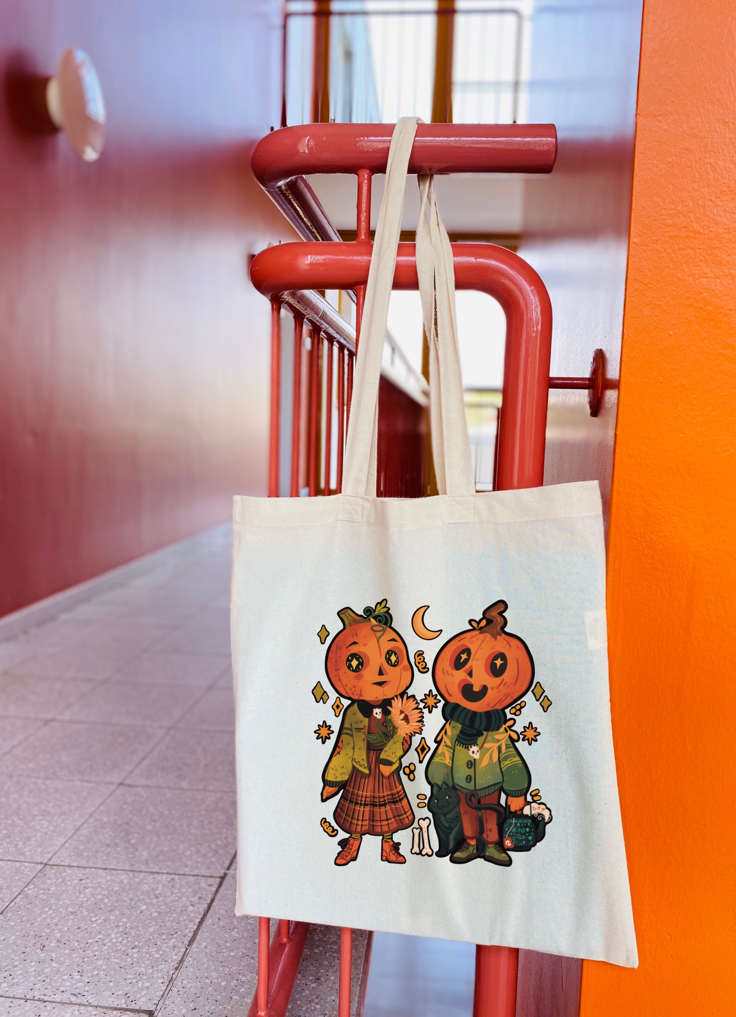 Pumpkin Couple Motive Tote Bag