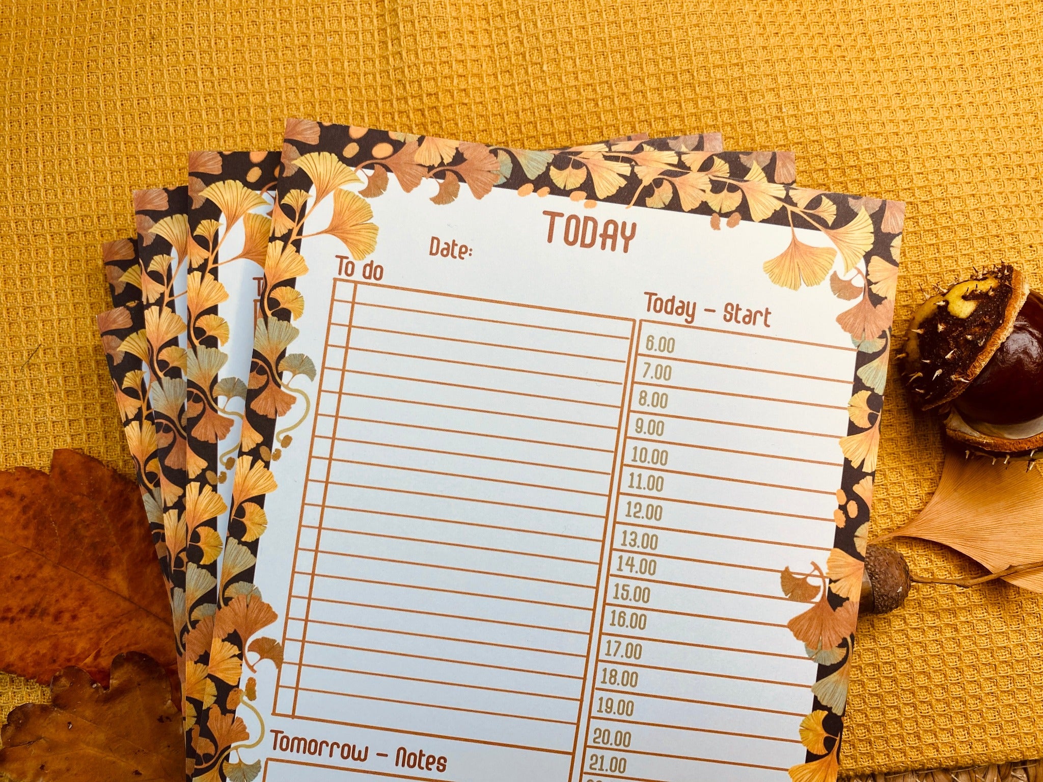 Golden Leaf Ginkgo A5 To Do - Daily Planner Notepad