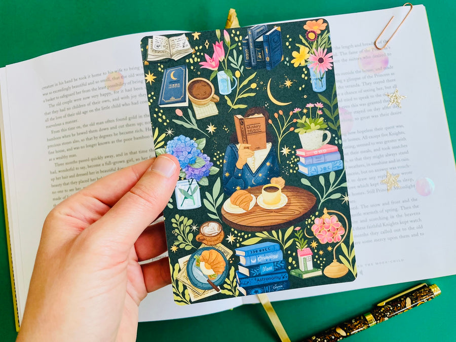 Coffee Time Reading Bookmark Library Card