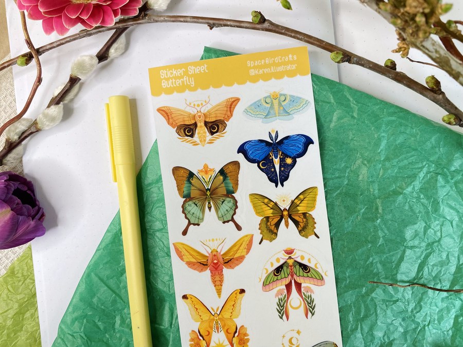 Clear Butterfly Moths Sticker Sheet