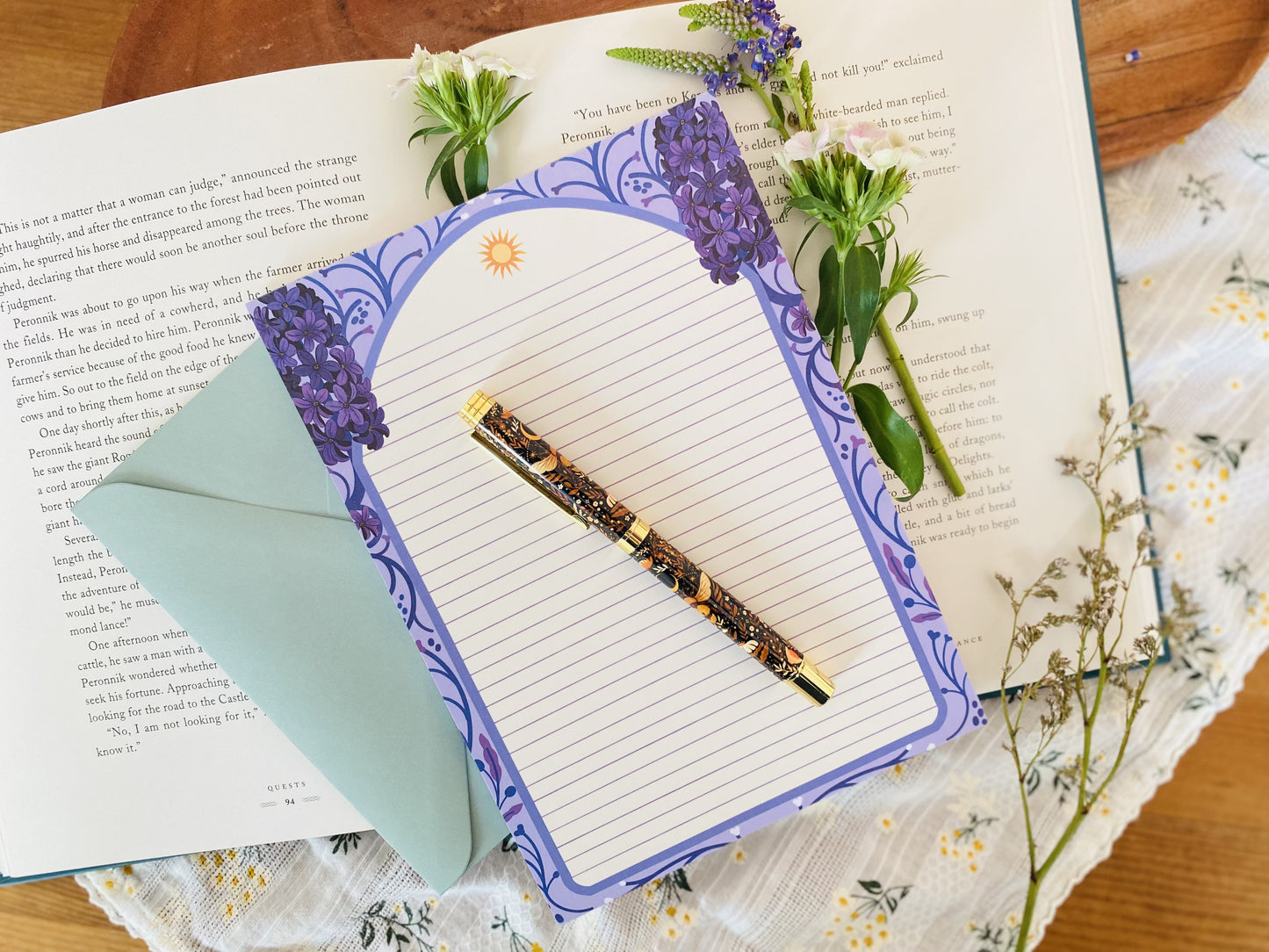 Purple Flower Letter Paper - Notepad A5 To Do